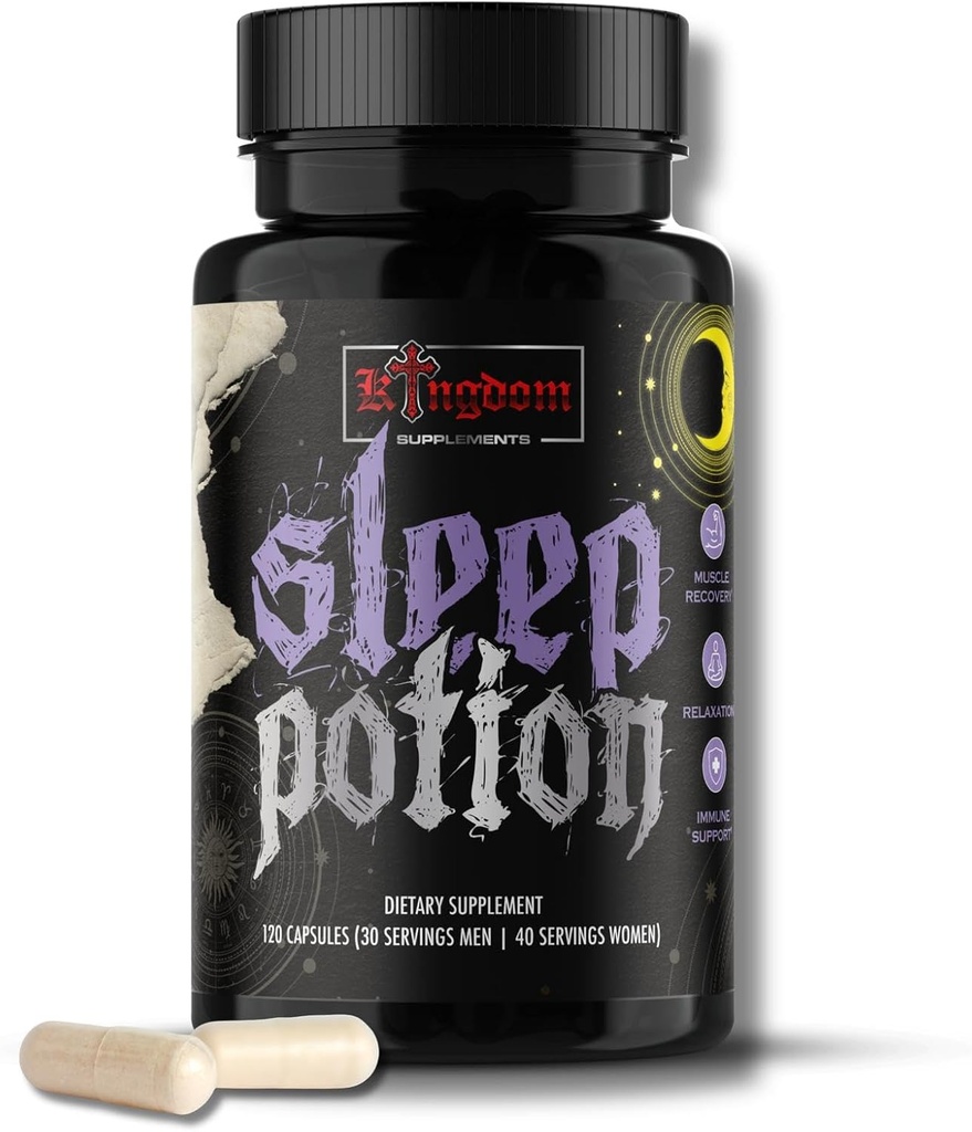 Potion de sommeil, Capsules de soutien du sommeil sans mélatonine 120 Compte, Magnésium Glycinate L-Theanine Zinc Glycinate Chamomile Jujube Seed Lemon Baume, 30 à 40 portions, Sans gluten