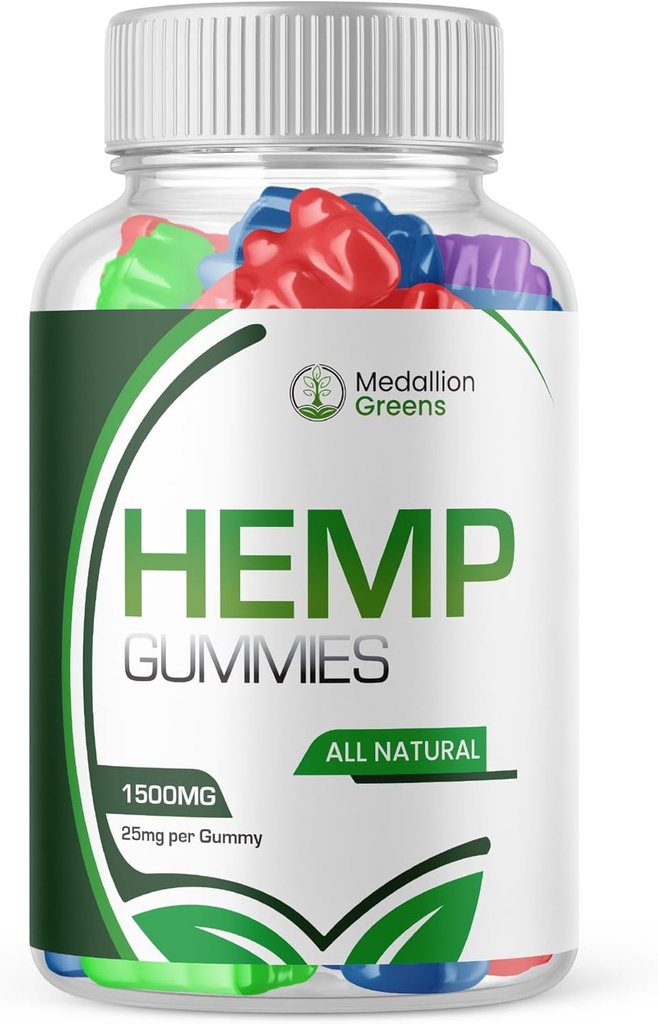Verts de médaillon Gummies - Verts de médaillon Gummies de chanvre Formule de mélange de chanvre de haute performance, Gommy de grande taille avec 25mg Extrait de chanvre, Grand Goût 1500mg par bouteille, Nouveau 2024 (60 Gommies)