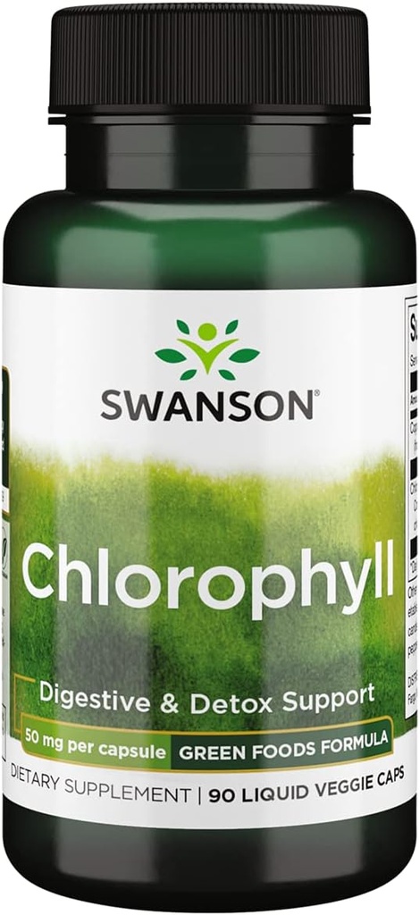 Swanson Chlorophylle - Formule d'aliments verts appuyant le processus naturel de nettoyage et de désodorisation du corps - favorise le soutien de la santé Gut - (90 capsules de légumes liquides, 50mg chacune)