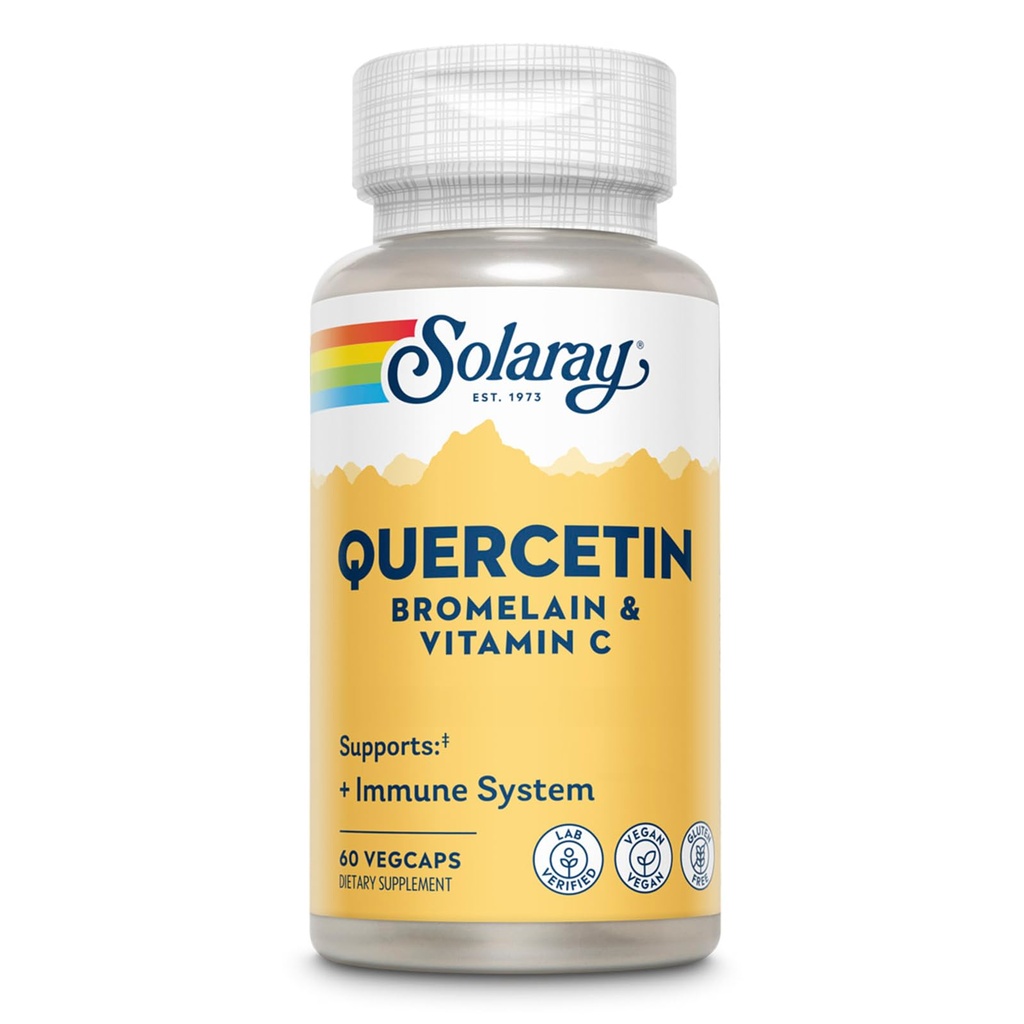SOLARAY Quercetin avec Bromelain et vitamine C - Supplément de soutien immunitaire - Complexe antioxydant et de santé cardiaque avec Quercetin 500mg et 1235mg VIT C - Vegan, garantie de 60 jours, 30 portions, 60 VegCaps