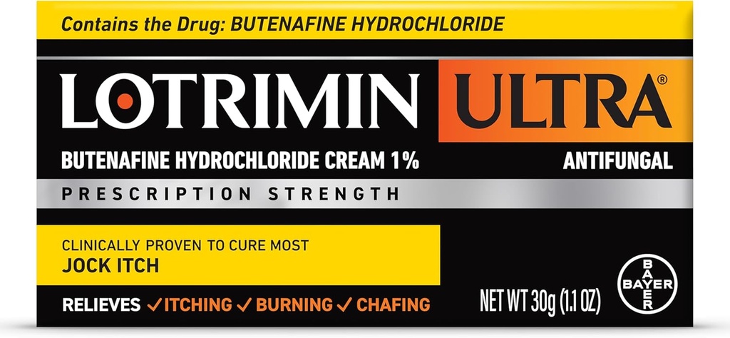 Lotrimin Crème de démangeaison ultra-fongique avec chlorhydrate de buténafine, traitement de démangeaison de jock pour les hommes, les femmes et les enfants de plus de 12 ans, 1,1 oz Tube