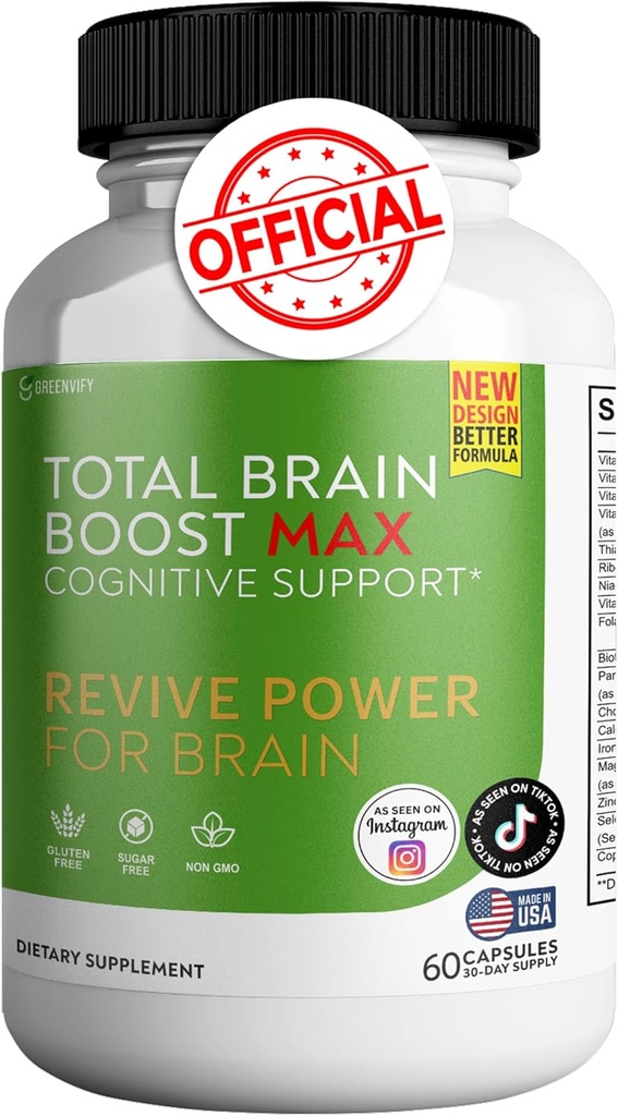 Total Brain Boost - Supplément de soutien au cerveau Améliorer la mémoire et la focalisation Brain Fog & Boost Fonction cognitive 120 Capsules naturelles