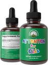 Les enfants Focus Drops. Supplément liquide déficit d'attention pour concentration, attention, cerveau, mémoire. Pas de goût amer. Naturel Non-Habit formant sans sucre 7-en-1 Nootrope végétalien pour les enfants, adolescents