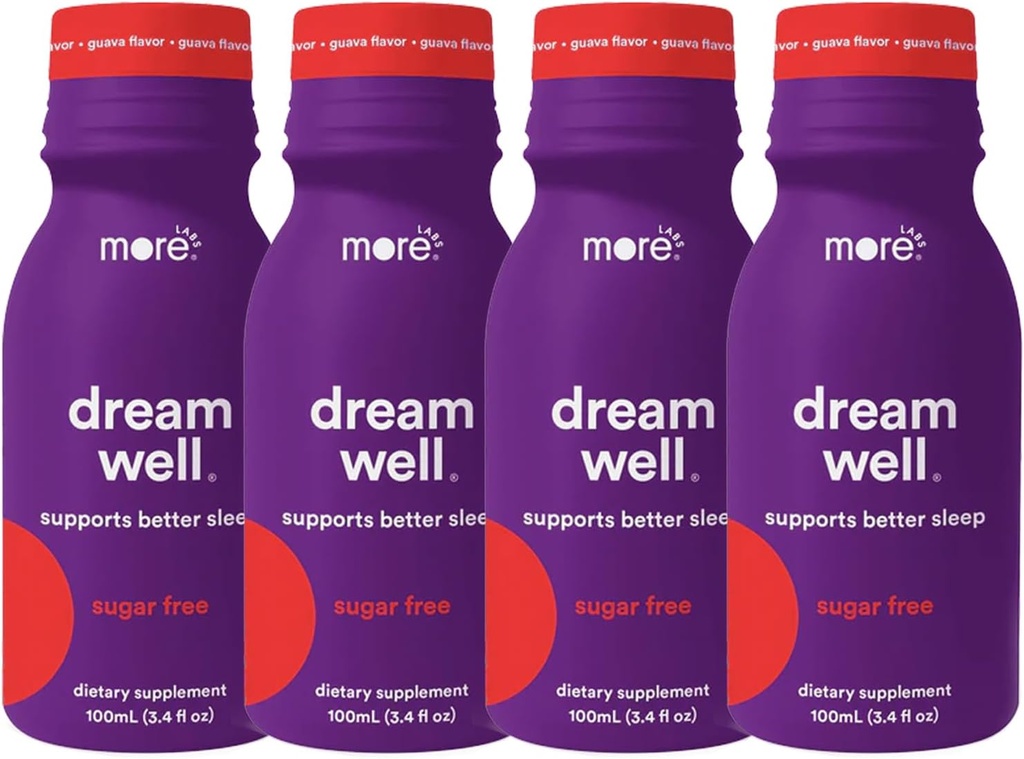 Plus Labs Dream Well Holistic Sleep Shot Drink 4 Packs de produits non-Habit Former des produits Lemon Baume, Melatonin et Glycine Solution de soutien au sommeil