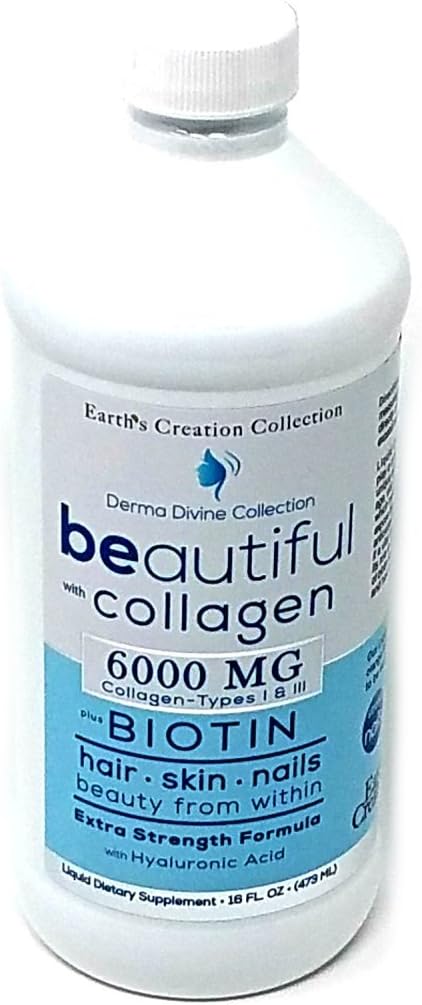 Collagène liquide 6000MG Types I & III avec Biotine pour cheveux, peau et ongles plus sains (16 fl oz)