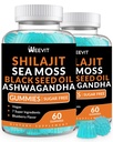 Shilajit Sea Moss Ashwagandha Gummies avec curcuma, huile de graines noires, vitamine C D pour les hommes et les femmes, Shilajit et Ashwagandha Gummy, Tous en 1 suppléments pour l'immuno, Absorption et support énergétique