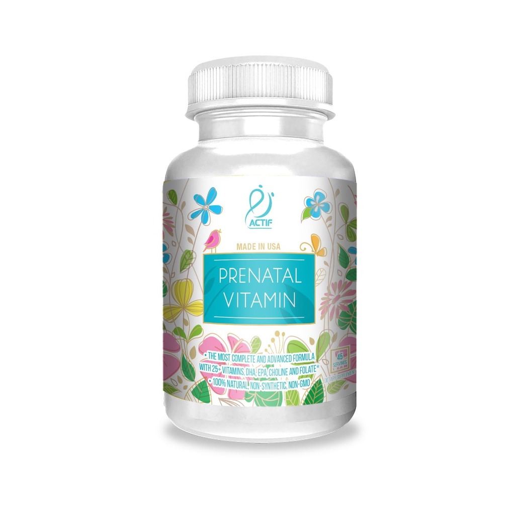 ACTIF Vitamine prénatale biologique avec 20+ Vitamines, Oméga-3, DHA, Herbes organiques, Non-OGM, Fabriqué aux États-Unis, 90 Compte