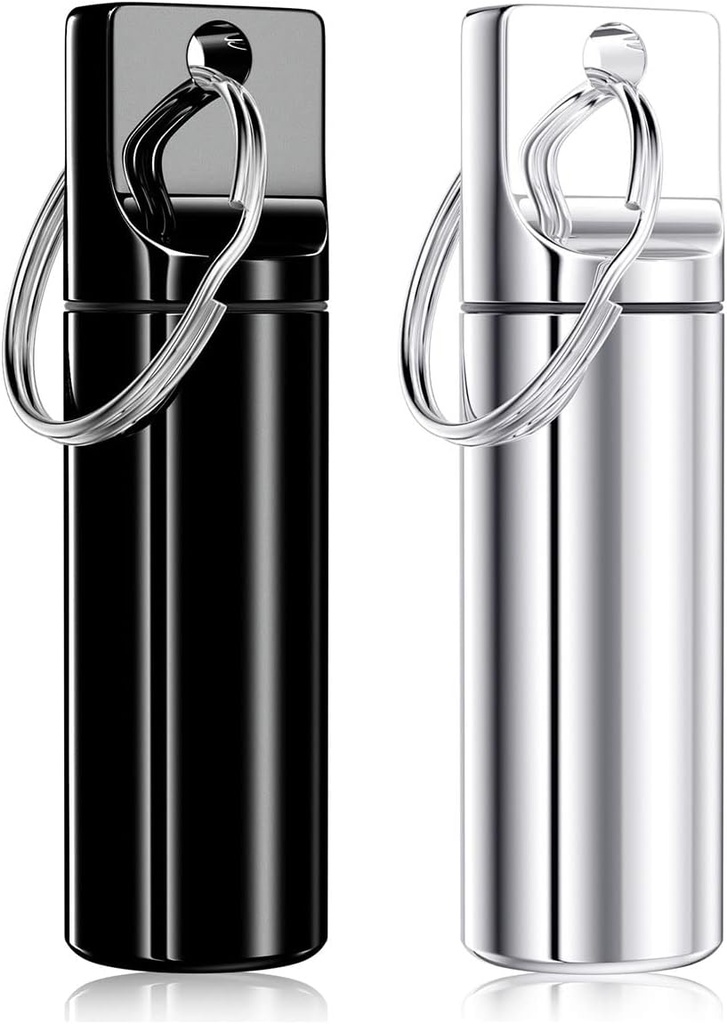 Porte-clés Nipichsha Pill Holder, Pill Box Portable pour la Purse, petite poche cas organisateur de tablette de voyage avec porte-clés, comprimé en métal imperméable bouteille de médecine pour le voyage, noir et argent