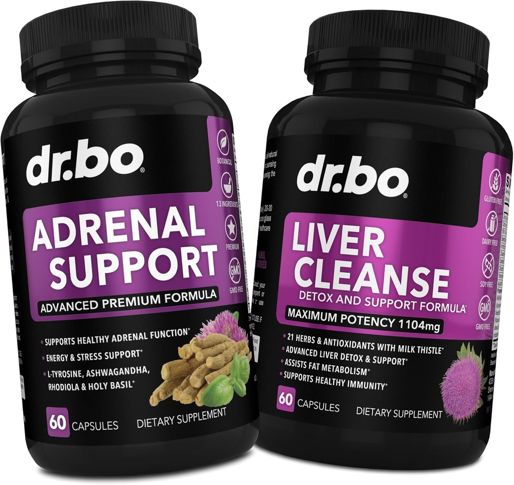 Soutien adrénal Cortisol & Liver Cleanse Detox Supplement - Suppléments de fatigue adrénal pour la santé de Cortisol - Liver Gallbladder Formule de soins Capsules et lait naturel Thistle Dandelion Suppléments