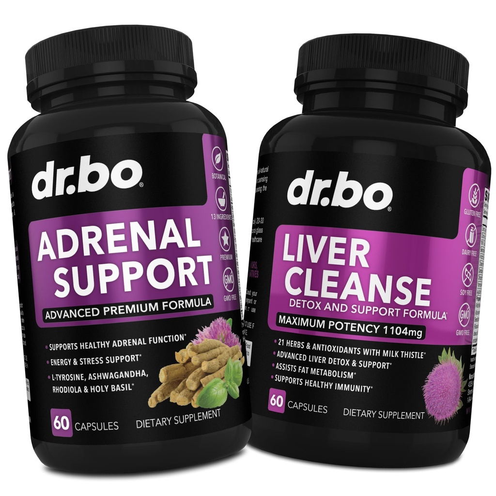 Soutien adrénal Cortisol & Liver Cleanse Detox Supplement - Suppléments de fatigue adrénal pour la santé de Cortisol - Liver Gallbladder Formule de soins Capsules et lait naturel Thistle Dandelion Suppléments
