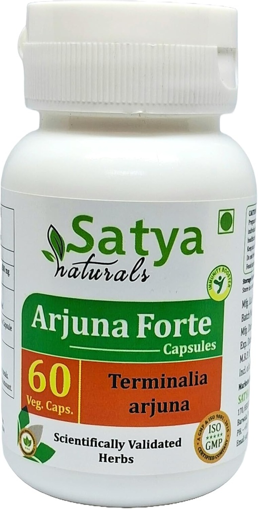 Arjuna Forte Capsules 500 mg. 60 Veg. Capsule | Arjuna (Terminalia Arjuna) Extract Capsules for Men and women | Ayurvedic Herbal Supplement/Remedies | 10:1 Forte (1 Bottle of 60 Capsules)