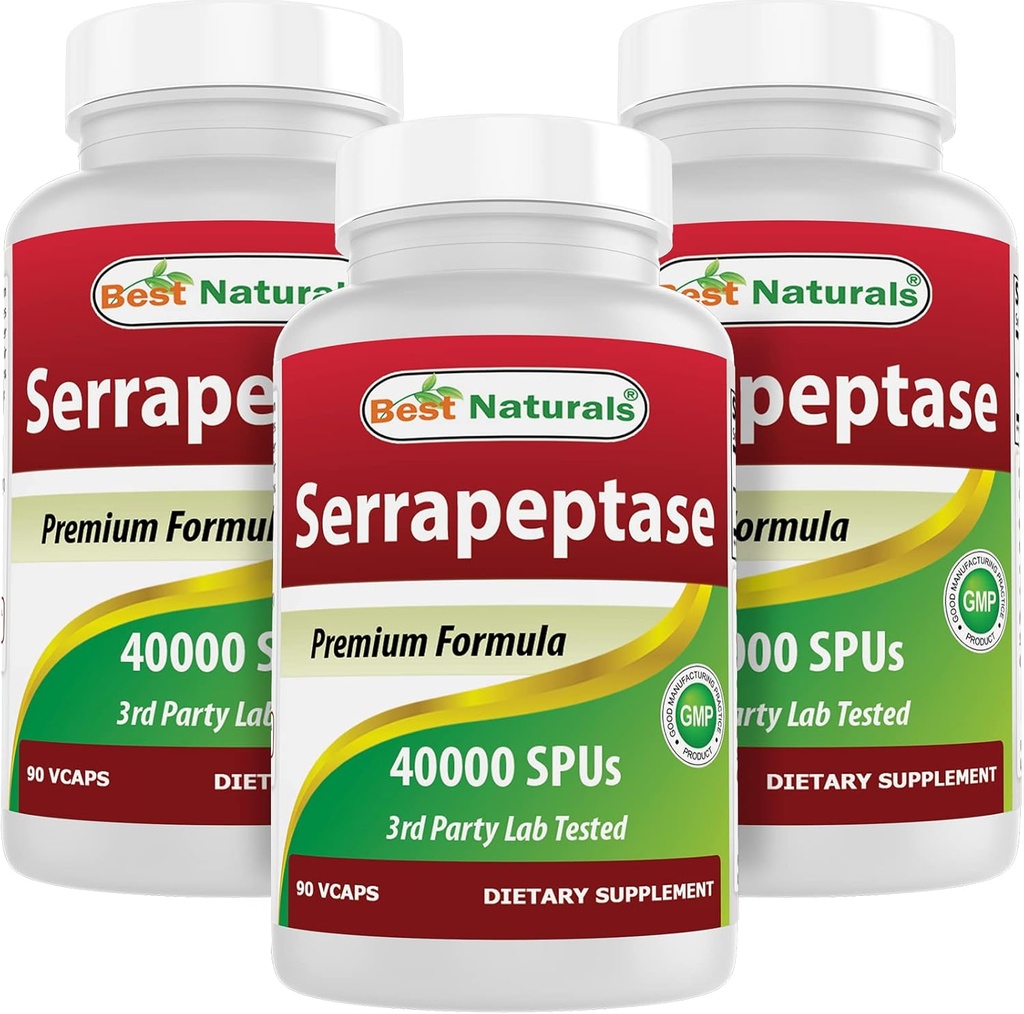 Best Naturals Serrapeptase 40000 SPUs 90 Vcaps (90 Compte (paquet de 3))