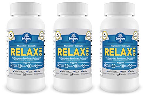 BioTree Labs Relax 180 - Pack of 3 x 120, Magnesium & Potassium Supplement with Electrolytes | 60 Days