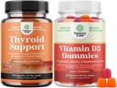 Ensemble de soutien à la thyroïde à base de plantes - Potent Kelp Iodine avec L Tyrosine, Bladderwrack, Selenium et pur Ashwagandha et vitamine D3 Gummies - Delicious D Adultes avec 2000UI par portion pour le muscle osseux