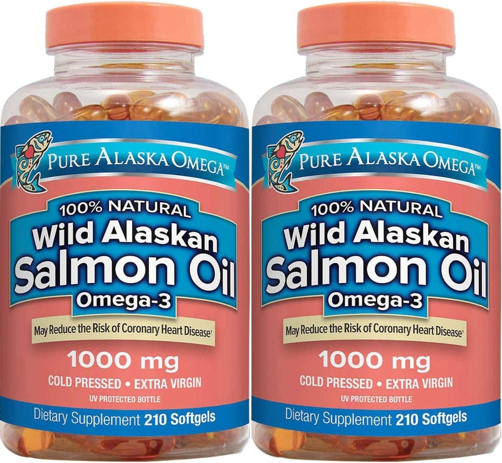 Pure Alaska Omega-3 Huile de saumon sauvage d'Alaska 1000mg Softgels 2 boîtes (210-Conte chacune)