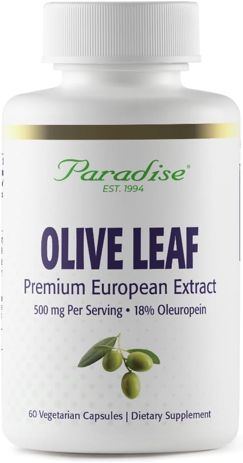 Extrait de feuille d'olive d'herbes paradisiaques des oliviers andalous espagnols, super-potent, ultra-pur, non-OGM, végétalien, sans gluten, 60 capsules végétariennes