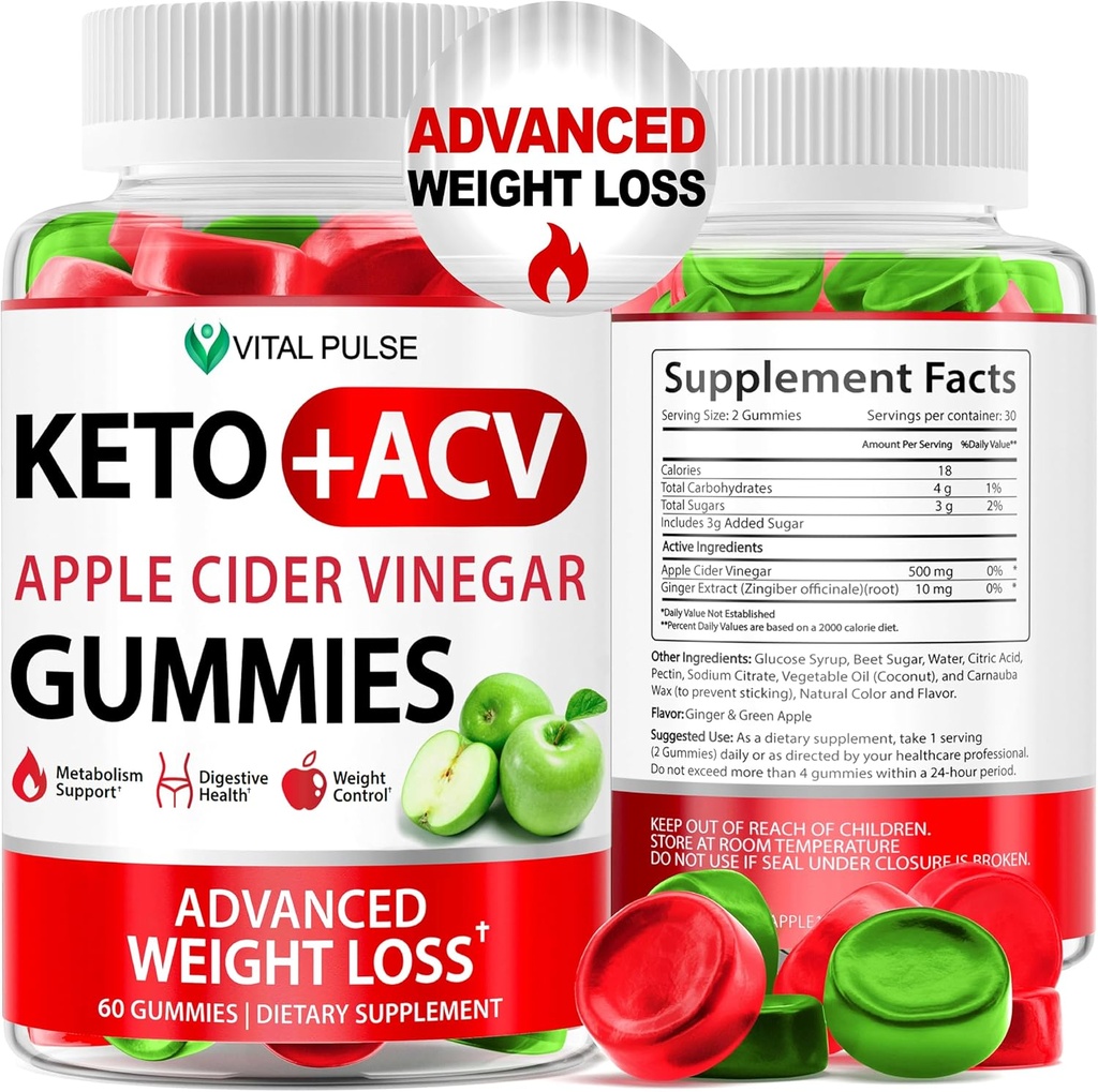 Gommies Keto ACV Avancé Perte de poids - Gommies Keto ACV pour la perte de poids Supplément de gommy pour les femmes et les hommes - Detox - vinaigre de cidre de pomme - Arôme de pomme