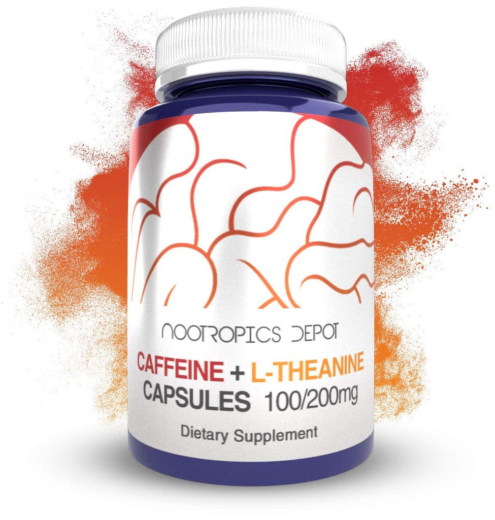 Nootropics Dépôt de caféine L-Theanine Capsules de 180 pilules Contient 100mg de caféine et 200mg de L-Theanine.