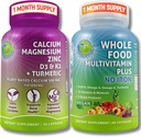 SUPPLÉMENTS STUDIO Duo quotidien de soutien immunitaire, os et énergie pour les hommes et les femmes – Multivitamine d'aliments entiers végétaliens sans fer et magnésium de calcium à base végétale avec D3, K2 et curcuma – végétalien, non-OGM
