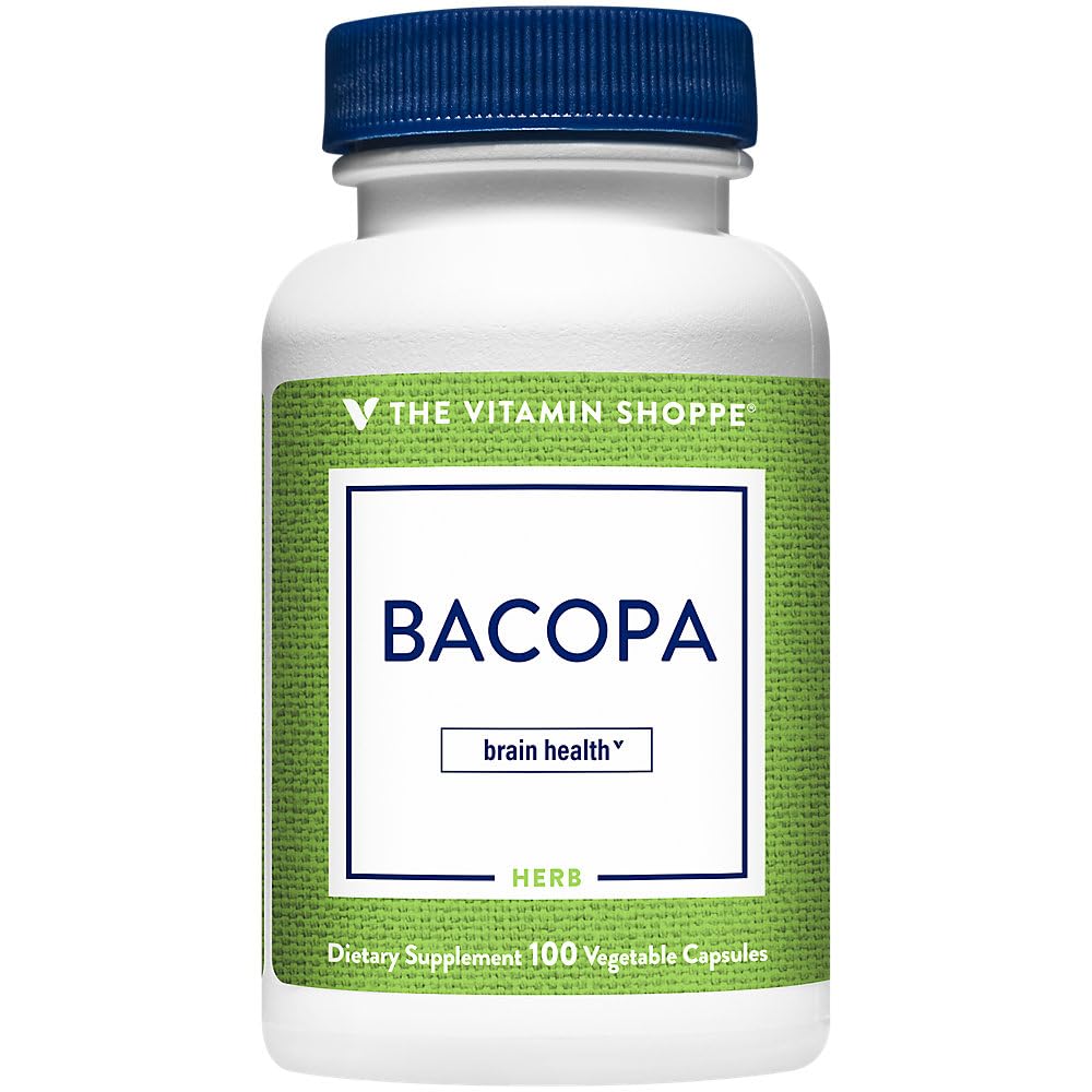 The Vitamine Shoppe Bacopa 500MG (Bacopa Monnieri), Ingrédient étudié cliniquement, supplément de soutien du cerveau à base de plantes, une fois par jour (100 capsules)