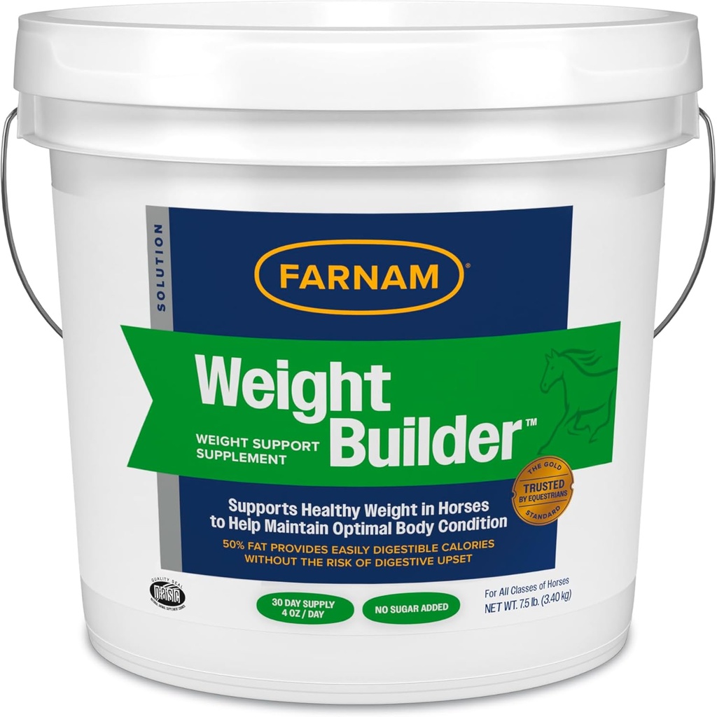 Farnam Weight Builder Supplément de soutien du poids pour les chevaux, aide à maintenir une condition corporelle optimale, 7,5 lb, 30 jours d'approvisionnement