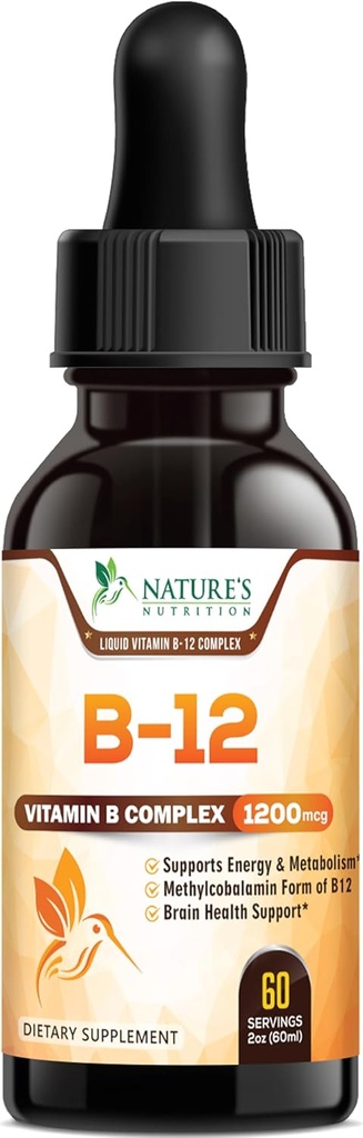B-12 Pertes d'énergie en vitamine (méthylcobalamine) Complexe Super B Extra Strength - Sublingual B12 Liquide pour le soutien immunitaire, la santé cardiaque et l'énergie cellulaire, Aromatisé aux framboises - 2 Fl Oz