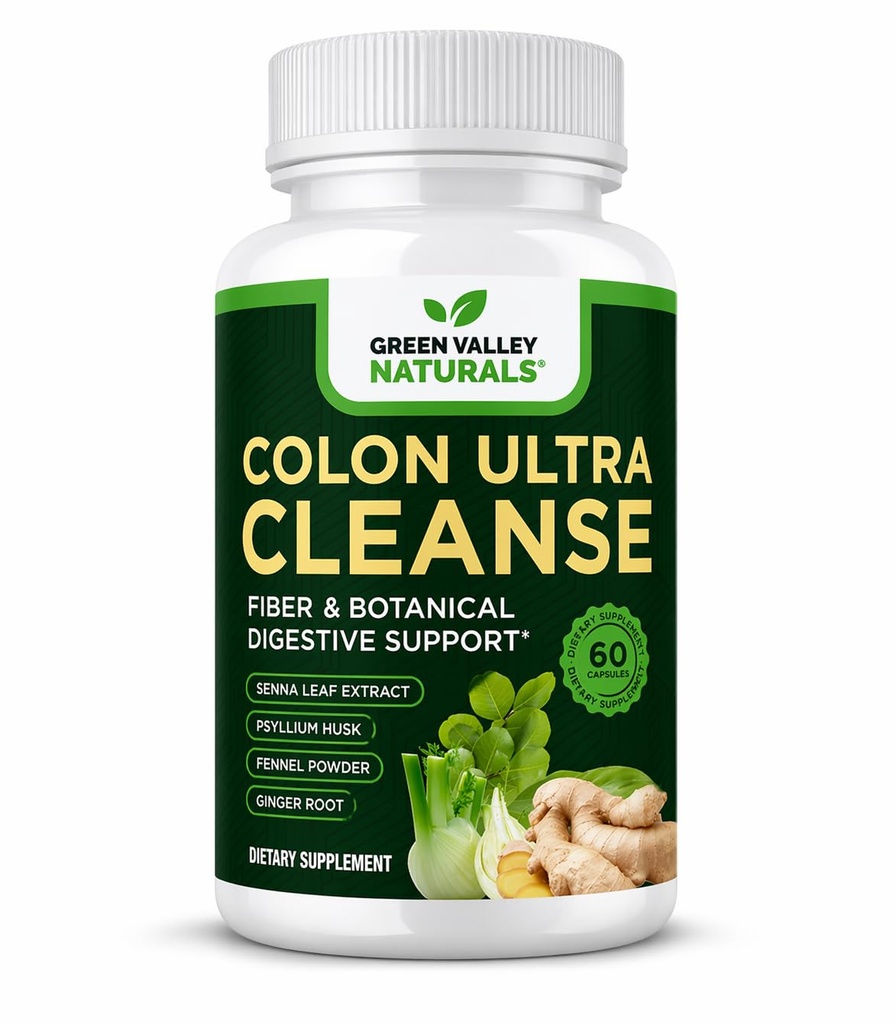 NATURAUX VALLEY GREEN Colon Ultra Cleanse – Supplément fibreux et à base de plantes avec Psyllium Husk, Extrait de Senna, Fenouil & Ginger