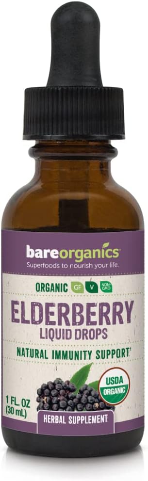 BareOrganics gouttes liquides de Elderberry, supplément à base de plantes, 1 once