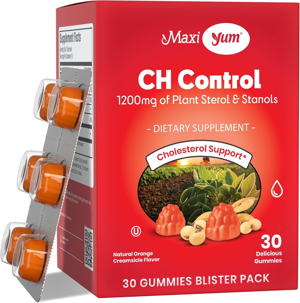 Santé Maxi - Gommies de cholestérol avec 1200mg de stérols et de Stanols végétaux - Suppléments sans gluten sans cholestérol santé 60 ct