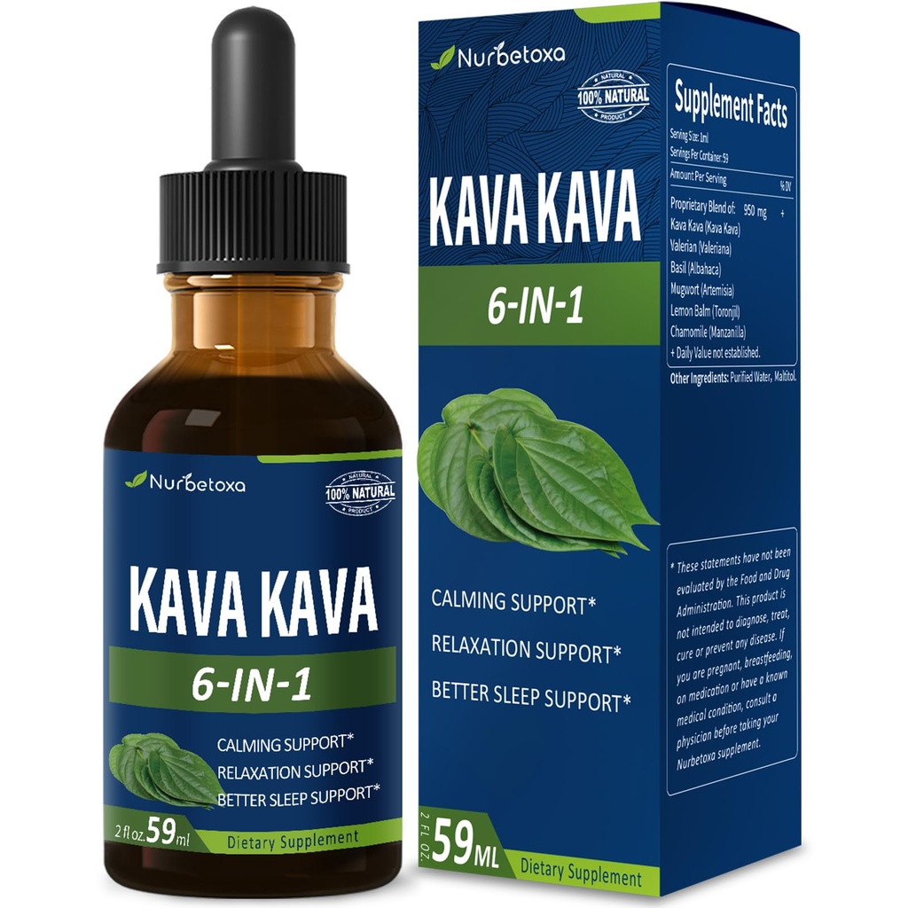 Kava Kava Root Extract Drops for Calming & Relaxation Support, Natural Herbal Blend Tincture Supplement for Better Sleep Support with Valerian Root, Lemon Balm and Chamomile. 2oz