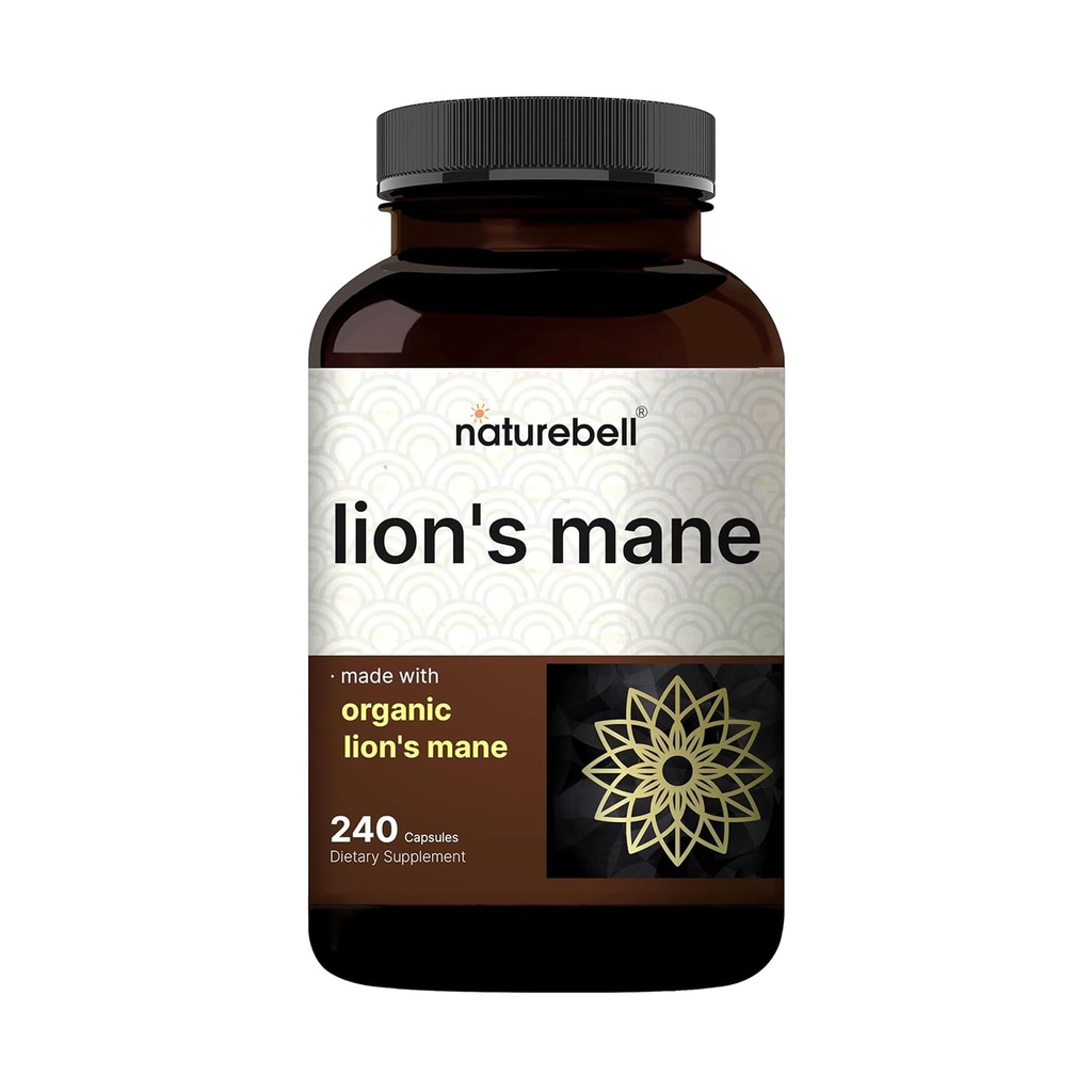 NatureBell Lion’s Mane - 240 Capsules - Organic Fruiting Body & Mycelium - Brain, Immune & Energy Support* - High-Potency Extract - Non-GMO & Gluten-Free