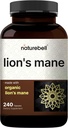 NatureBell Lions Mane Mushroom Supplément Capsules, 240 Capsules. 120 Jours d'approvisionnement – Fabriqué avec extrait de poudre de lion biologique – Cerveau cognitif Nootrope & Immune Soutien de santé – Non-OGM