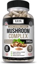 Kaya Naturals Premium Mushroom Complex Potent 1995mg Par service – Wellness Support – Non-OGM et sans gluten – 90 Capsules