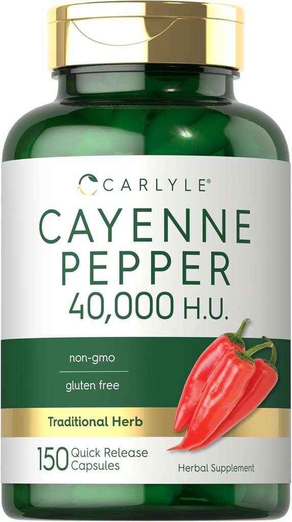 Carlyle Cayenne Capsules de poivres : 40 000 HU, Supplément sans OGM et sans gluten