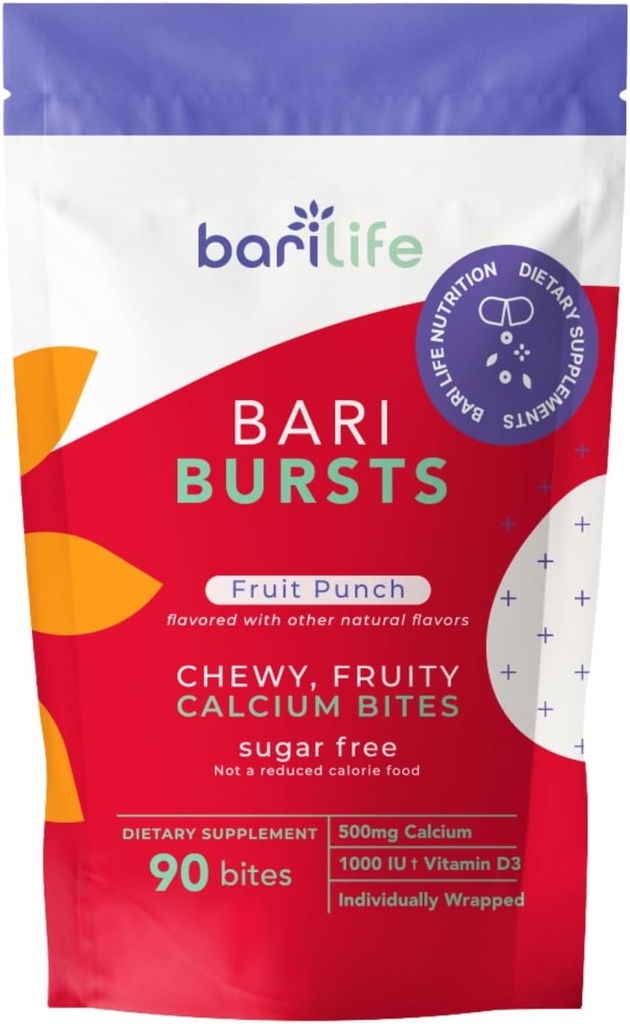 Citrate de calcium Citrate de calcium bariatrique avec 1000 UI de vitamine D3 - Idéal pour les patients bariatriques - BariBurst by Bari Life (Fruit Punch)