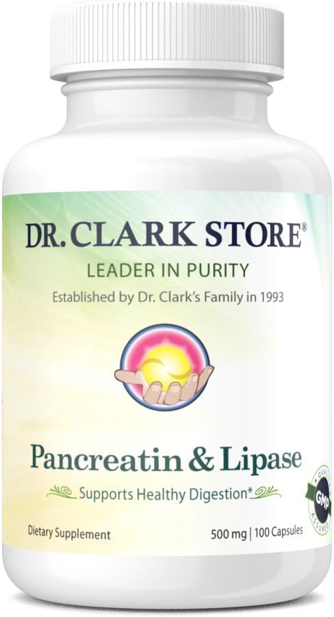 Dr. Clark Pancreatin and Lipase Enzyme Supplement, 500mg, 100 Gelatin Capsules