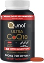 Qunol Ultra CoQ10 100mg Softgels- 3x Meilleure absorption, Antioxydant pour la santé cardiaque et la production d'énergie, Coenzyme Q10 Vitamines et suppléments, 3 mois d'approvisionnement, 90 Compte