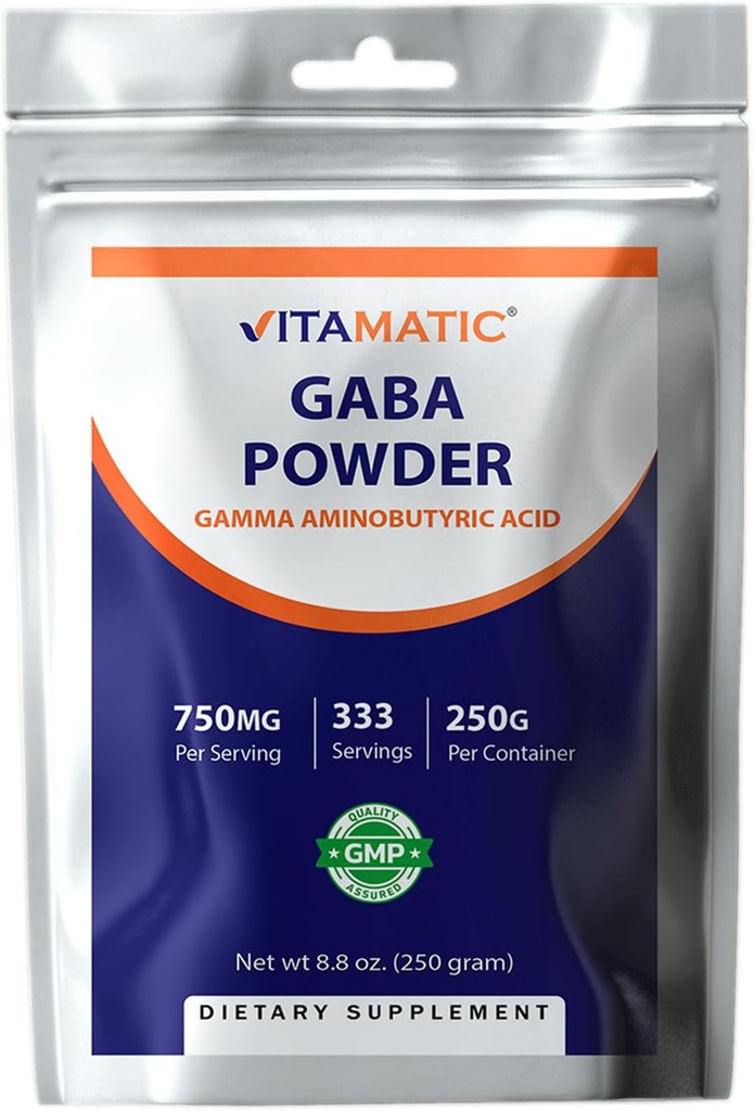 Poudre d'acide aminobutyrique Gamma vitamatique 750 mg par portion - 250 grammes - également appelé GABA - 333 portions
