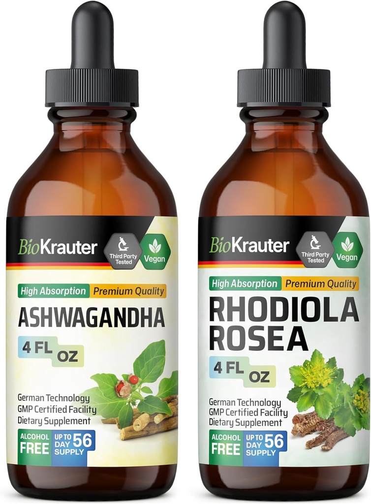 BIO KRAUTER Ashwagandha Teinture 4 Fl. Oz. & Rhodiola Rosea Teinture 4 Fl. Oz.