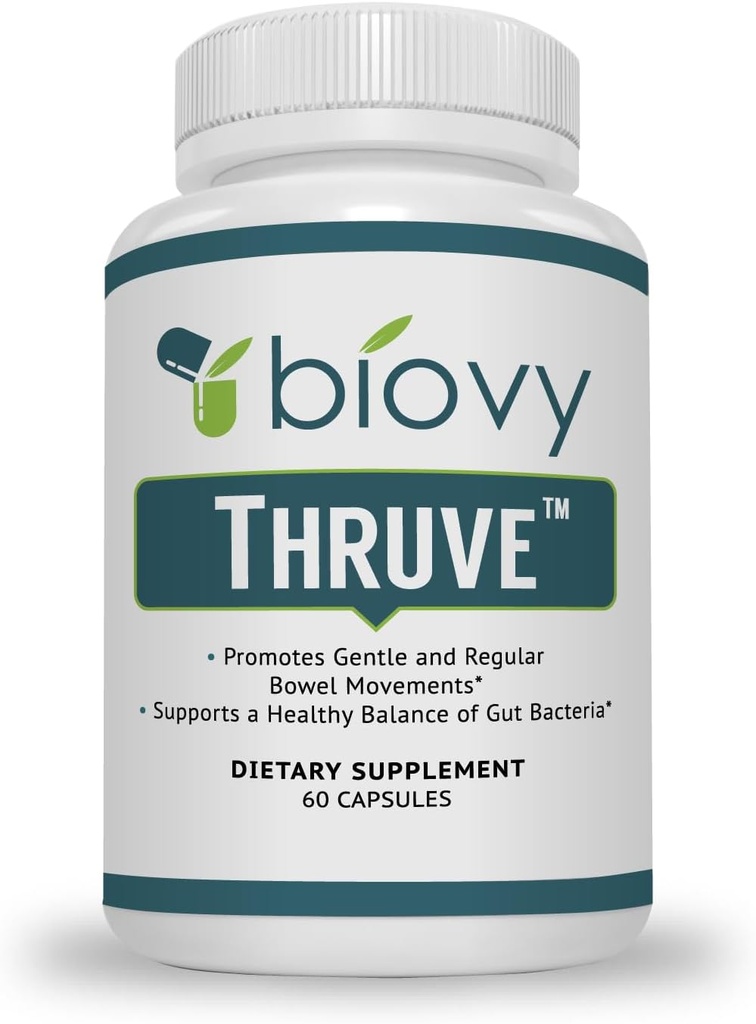 Thruve long-terme Constipation Relief Supplément - Probiotiques, prébiotiques, laxatifs naturels et fibre tout en capsules faciles à avaler - Meilleur supplément laxatif à base de plantes pour la constipation - 60 pilules