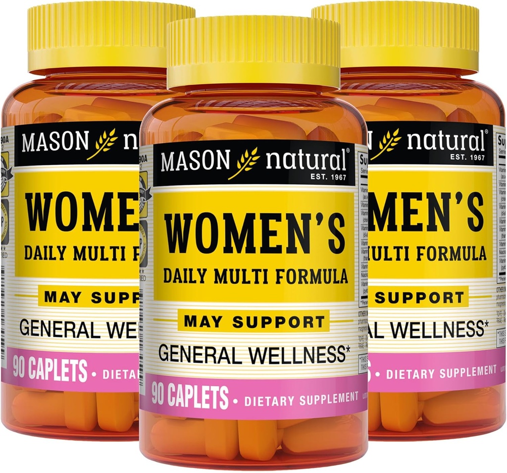 MASON NATURAL Formule multi quotidienne pour femmes avec 21 vitamines et nutriments essentiels, soutient le bien-être général et la santé globale, 90 capsules (paquet de 3)
