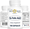Bio-Tech Pharmacal Acide B6 folique, 100 capsules – Supplément tout naturel – Soutient la santé du système cardiovasculaire, osseux et nerveux – Pas de laiterie, poisson, gluten, arachide, mollusques, halal et soja – Non