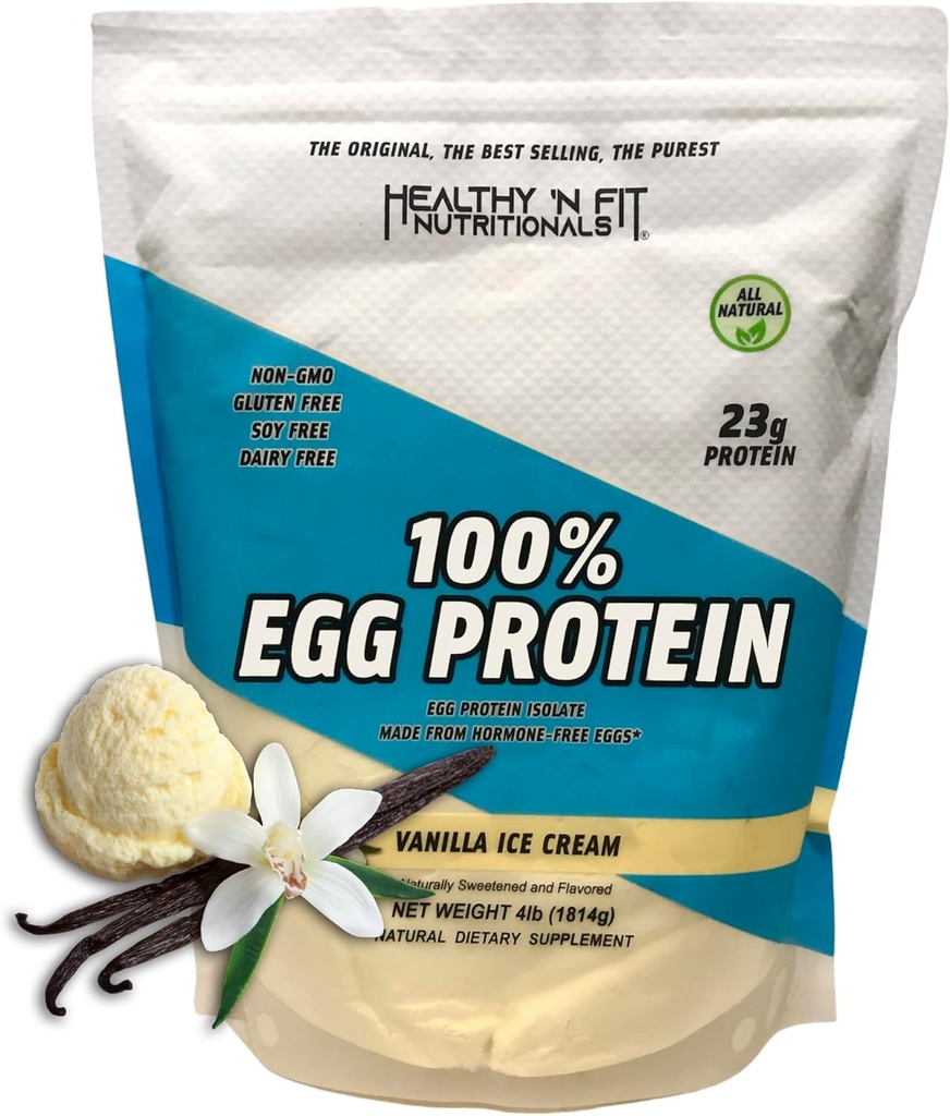 Healthy 'N Fit 100% Egg Protein- Vanille (4lb): 100% Egg White Protein Plus peptides naturels.-Naturally Sweetened, Pure, Keto, Paleo Friendly