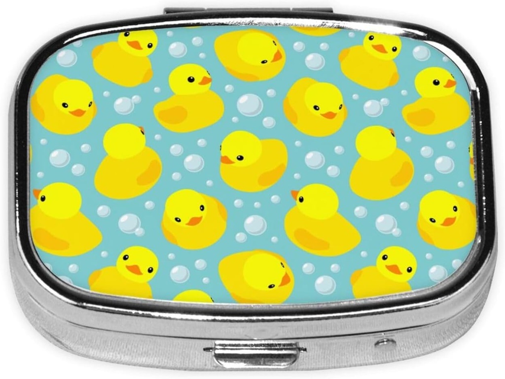 Small Pill Box Yellow Rubber Ducks, Cute Pill Case for Purse, Metal Travel Pill Holder Portable Pill Container Holder Storage for Supplement, Vitamin, Fish Oil, Medicine