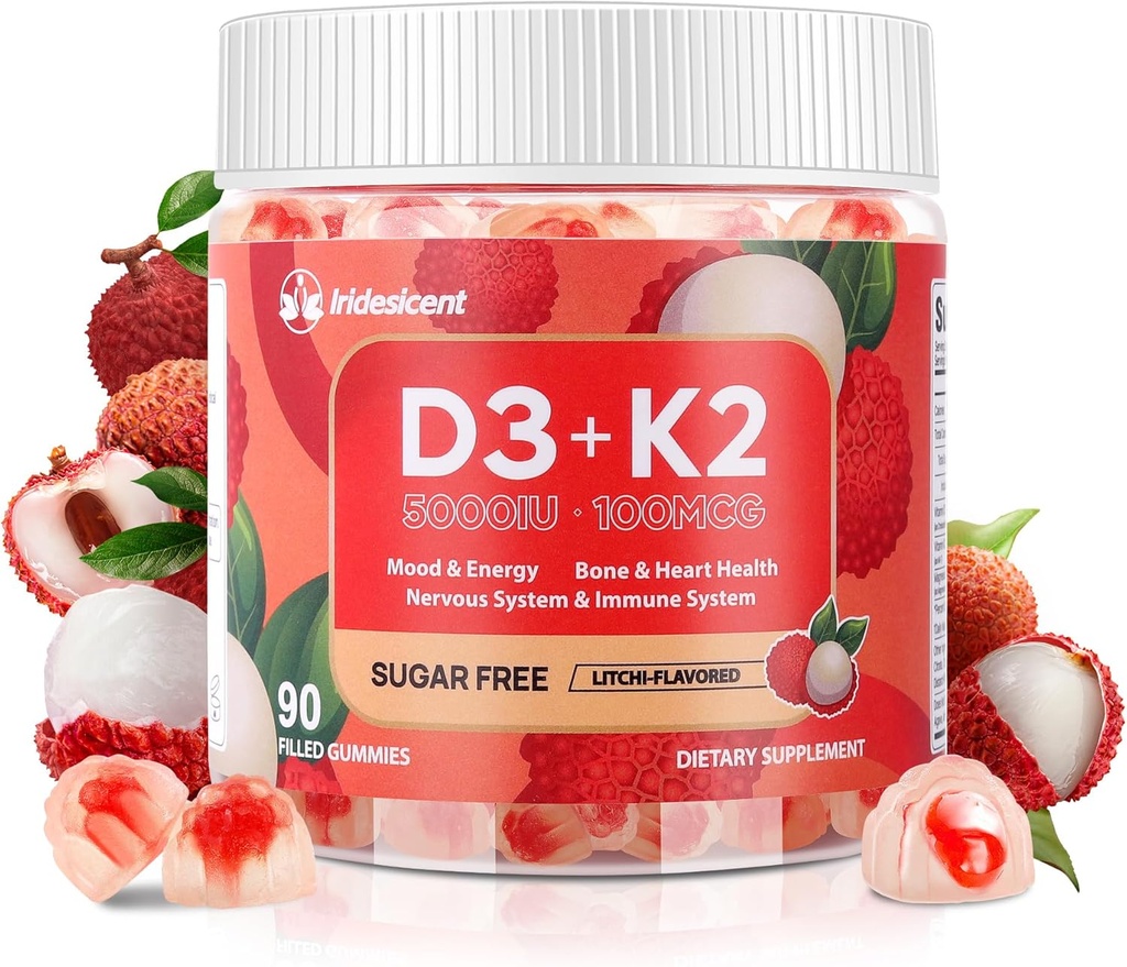 Vitamine D3 K2 Gummies w/Magnésium Sugar Free - 90 Comte.