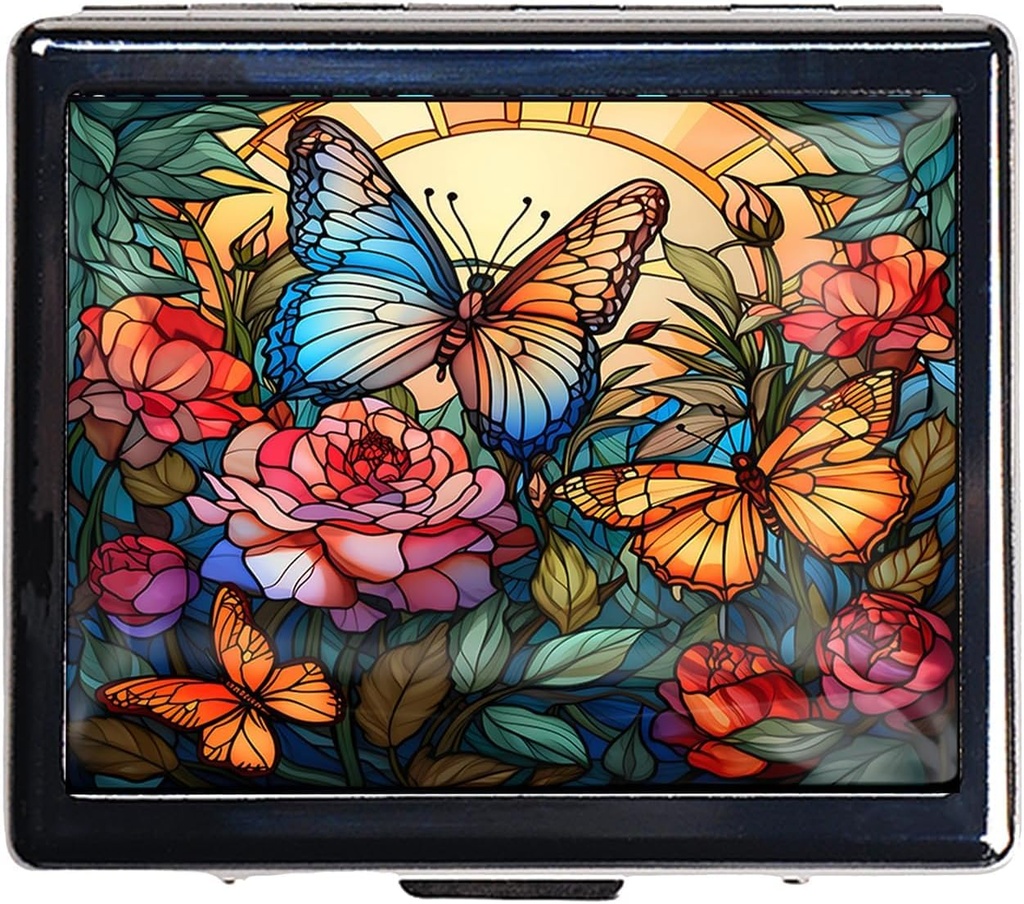 7 Jours Chromed Silver Pill Organizer avec miroir à l'intérieur a 8 compartiments séparés Rectangle 7 Jours Pill Box Pill Case (Colorful Butterfly)