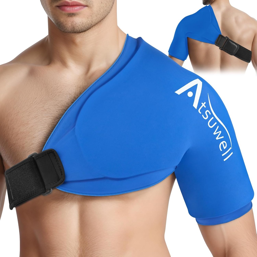 Atsuwell XL bandoulière Ice Pack Wrap, bandoulières Ice Packs Rotor Cuff Cold Therapy, Cold Pack bandoulière Compression Manche pour femmes hommes, bandoulières Cold Packs Manche pour désagrément, Bleu