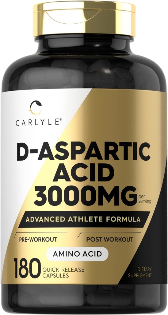 Carlyle D Capsules d'acide aspartique 3000mg de numération 180 Supplément DAA pour les hommes et les femmes de Formule athlète avancée