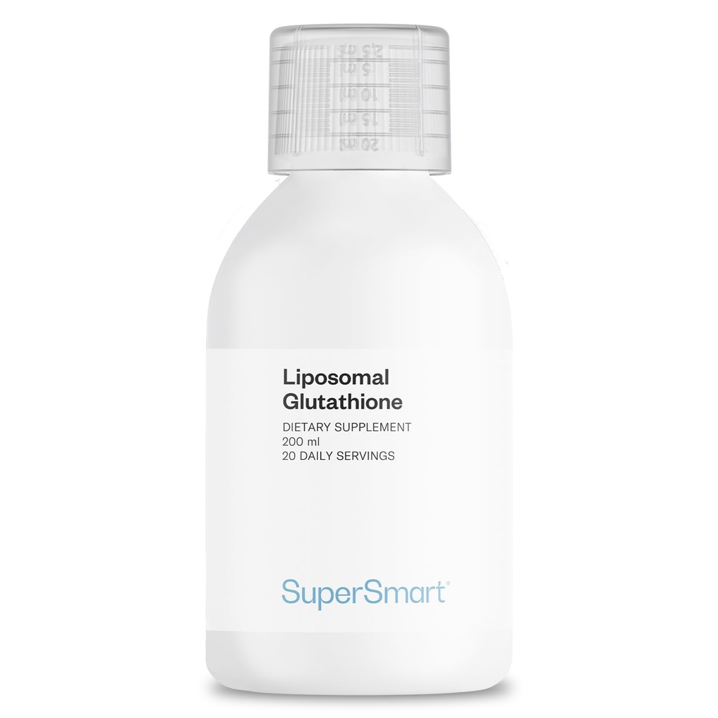 Supersmart - Glutathion liposomique liquide 900mg par jour (haute puissance) - Forme hautement biodisponible de Glutathion - Antioxydant amélioré avec la vitamine C. Sans OGM et sans gluten - 200ml - 20 portions