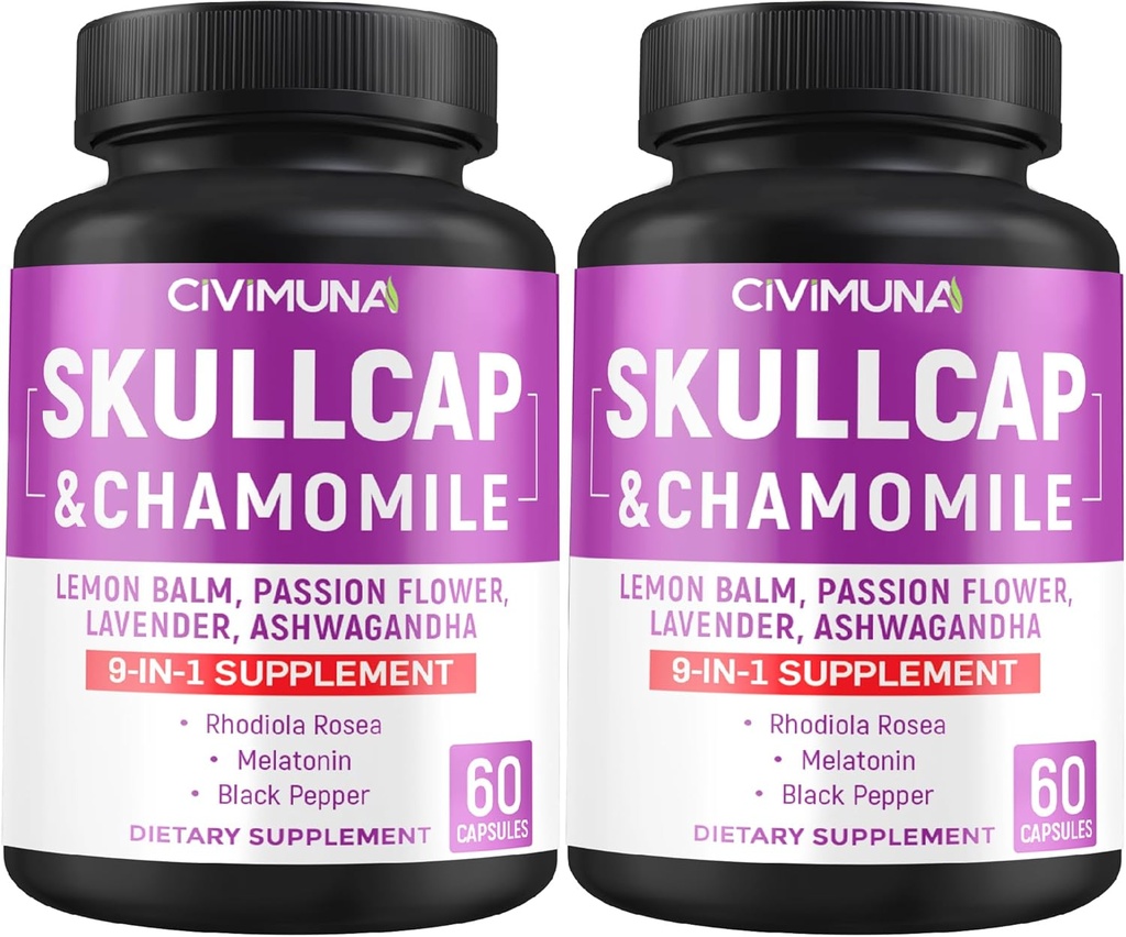 Capsules de crâne avec crâne, camomille, baume citron et plus - 120 capsules pour 4 mois d'approvisionnement (paquet de 2)